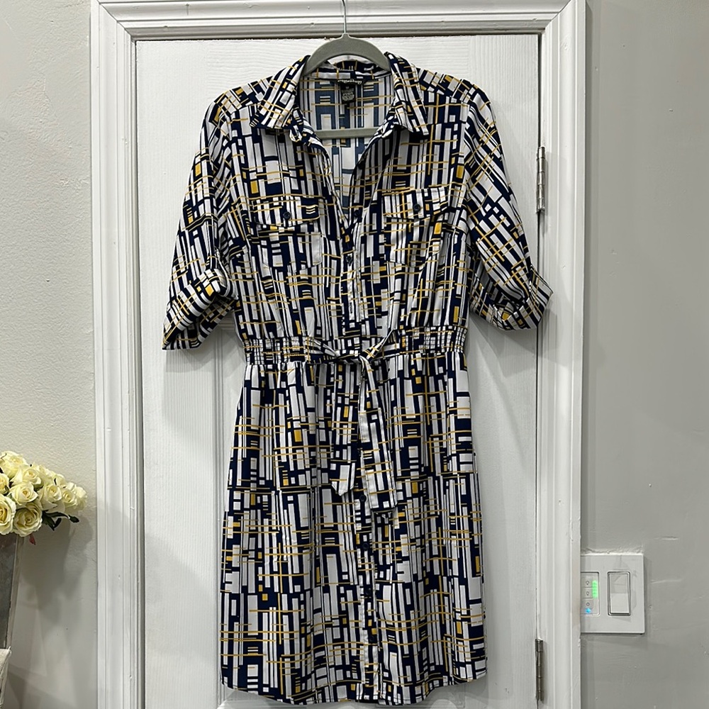 Blue and White Short Sleeve Mini Dress
